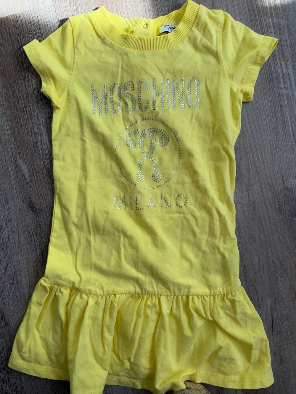 Moschino Yellow Rhinestone Logo Ruffle-Hem Dress